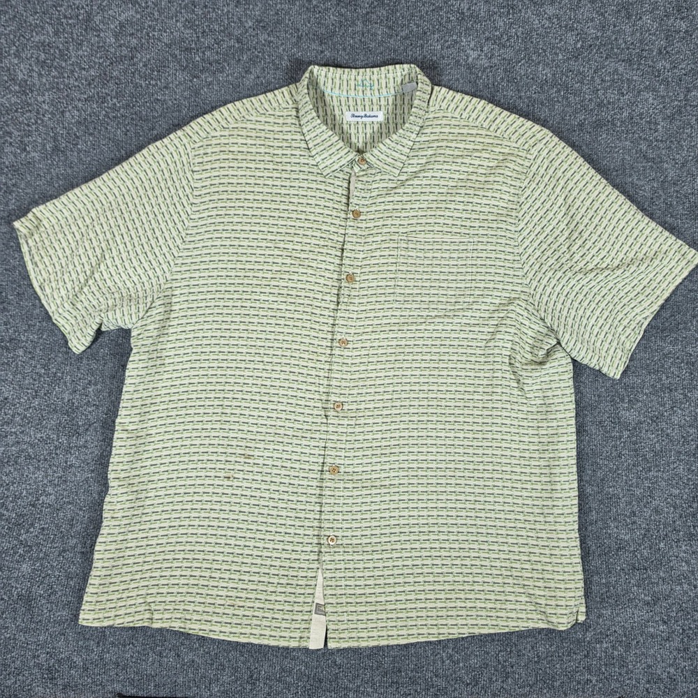 Tommy Bahama Mens 3XLB Green Geometric Dash 100% Silk Short Sleeve Camp Shirt